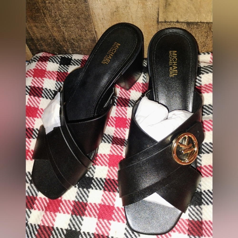 Michael Kors Carmen Mule Black Logo Sandals Size 8.5M